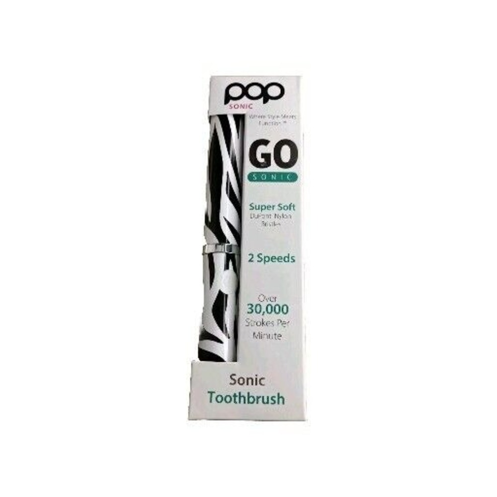 POP GO Sonic ZEBRA Toothbrush Super Soft 2-Speed Dupont Nylon Bristles Portable